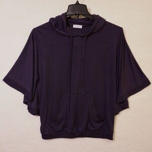 Monteau Hooded Pullover Top Large Navy Blue Lightweight Short Sleeve Hoodie USA